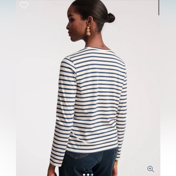 France’s Valentine Long Sleeve Striped Tee Shirt in Navy/Oyster - Picture 2 of 8